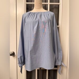 Banana Republic Light Blue Gathered Neck Balloon Sleeve Blouse – M
